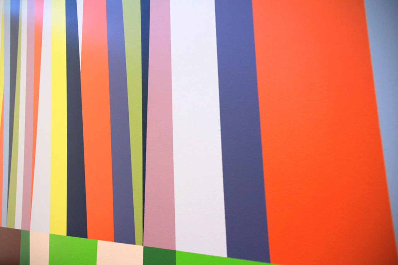 Close-up photo of colourful vertical stripes in the Michael Rozen mural, Connections.