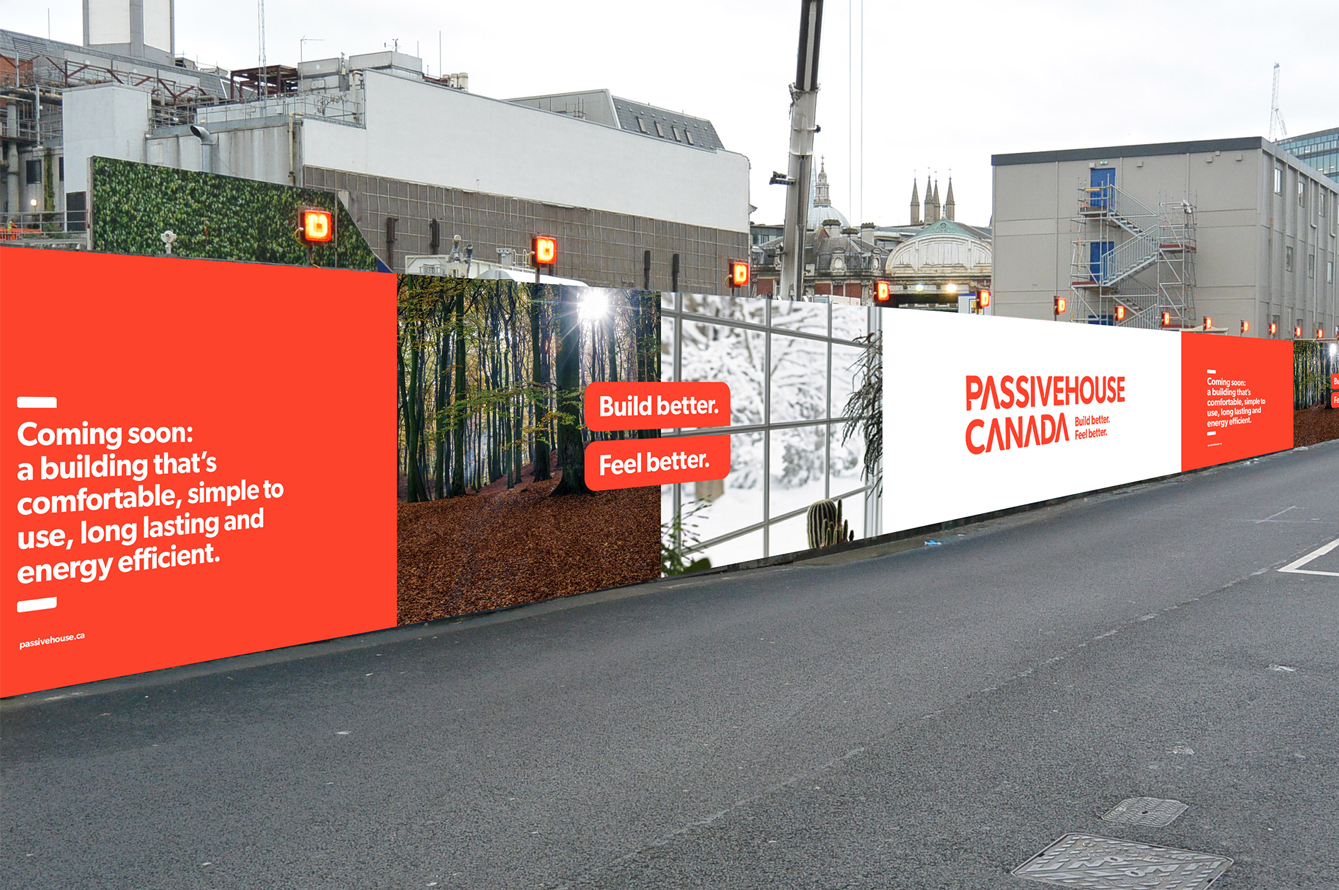 A street hoarding board design with red and white. It contains their logo, slogan.