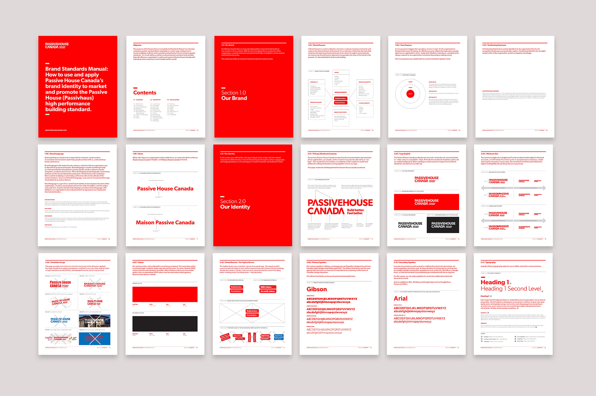 Multiple pages of the PassiveHouse brand guidlines
