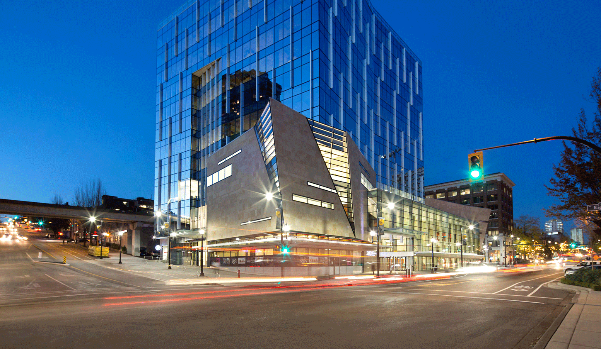 Anvil Centre street view at night