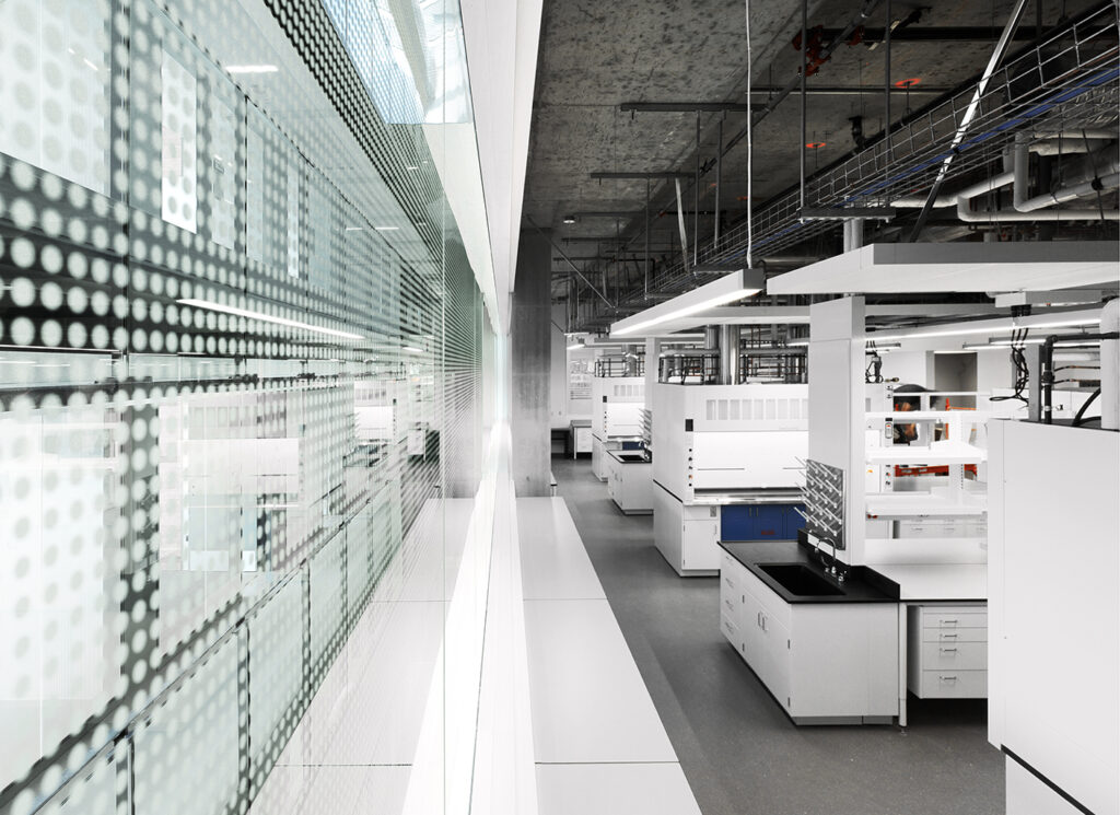 Scientific room with white desks