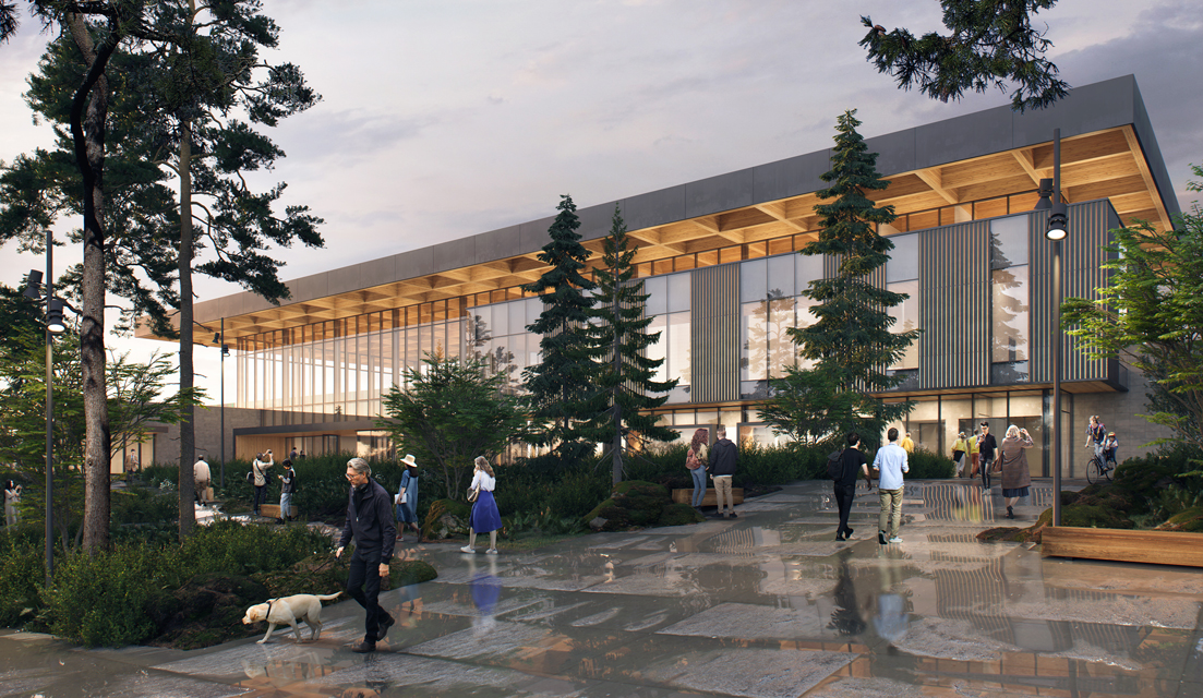 Rendering of Harry Jerome Community Recreation Centre from the outside.