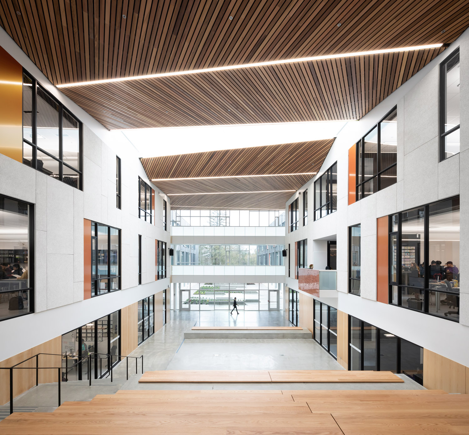 Inner atrium of RE Mountain Secondary empty of people.