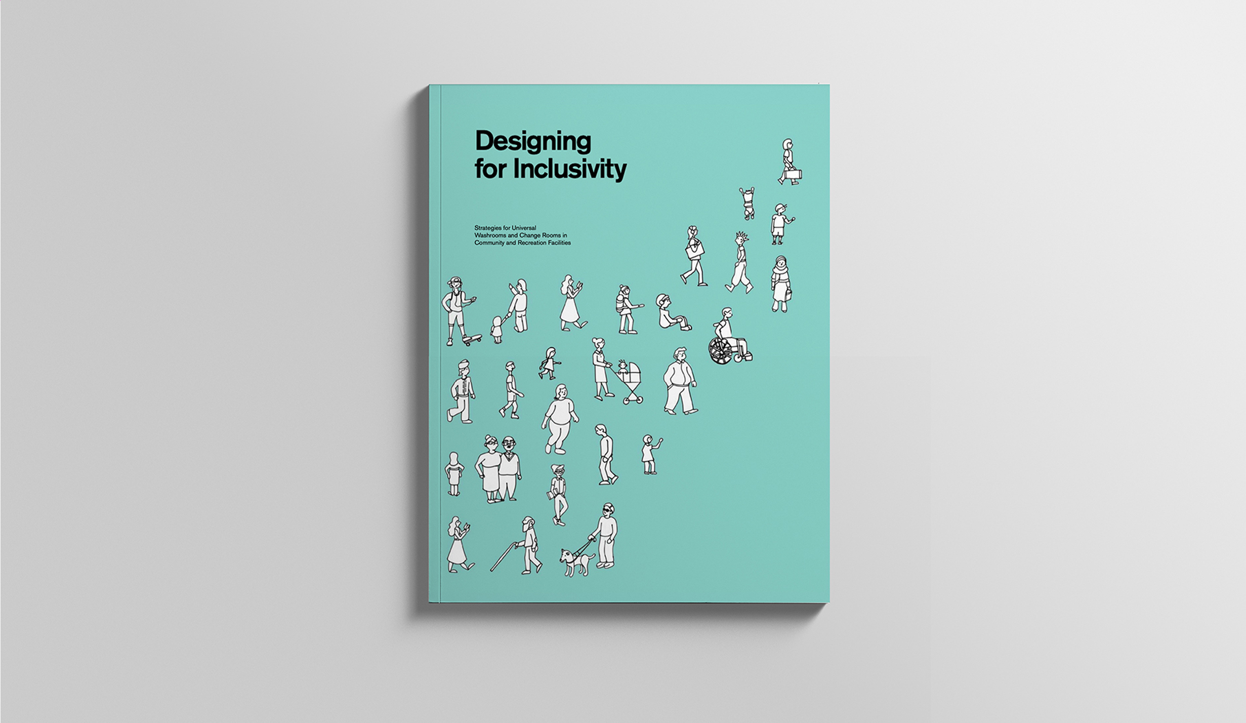 Front cover of the Designing for Inclusivity book has illustrations of people all shapes, sizes, ages, and abilities.