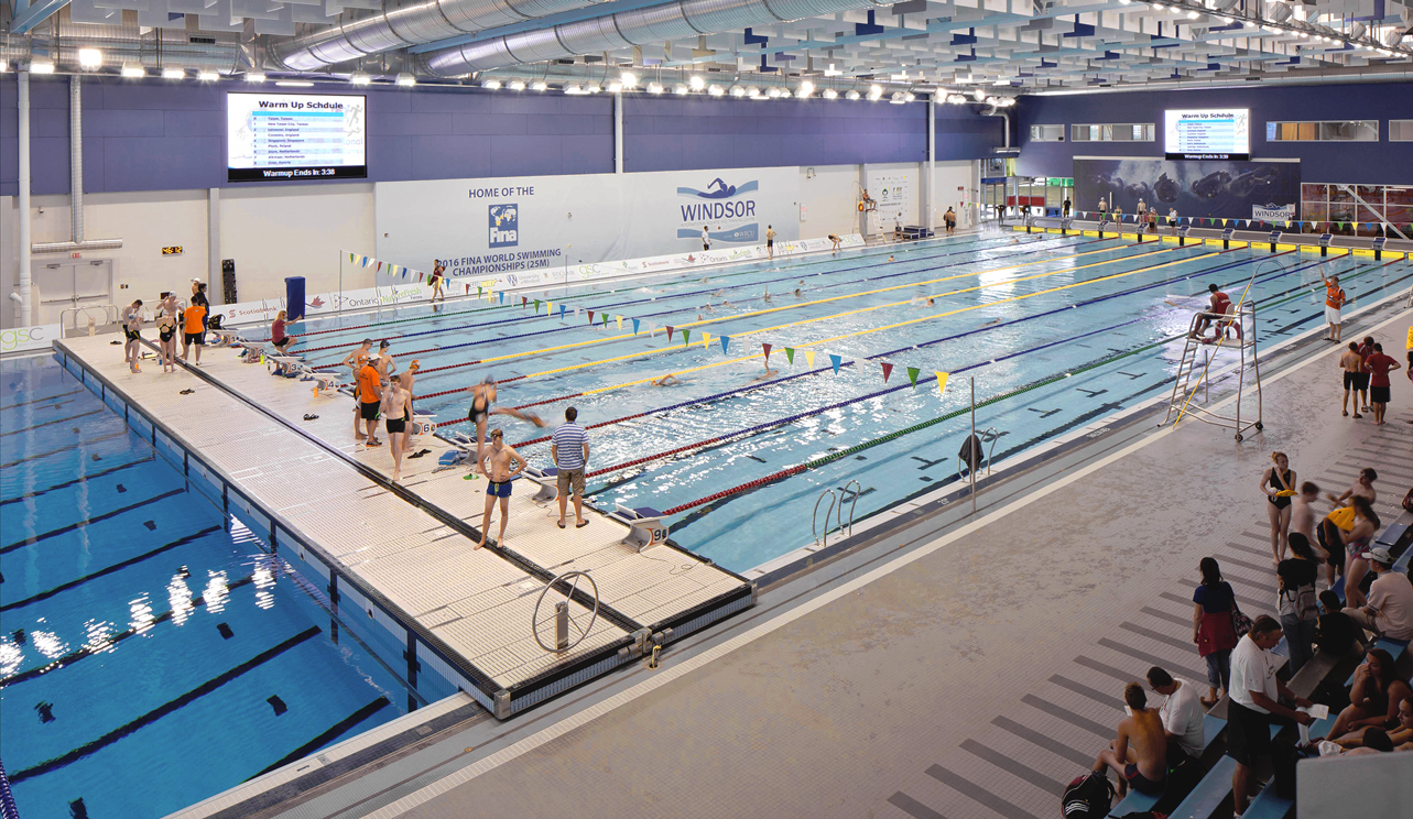 People enjoying the lap pools at the Windsor International Aquatic and Training Centre.