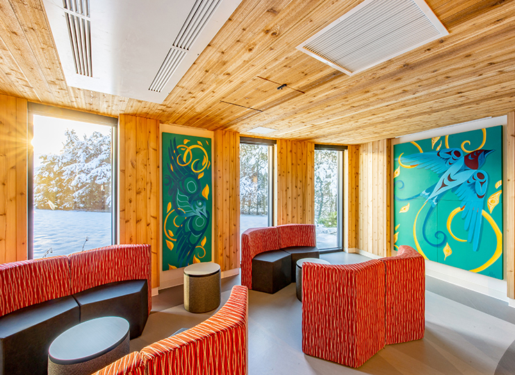 Photo of the student lounge featuring Indigenous artwork.