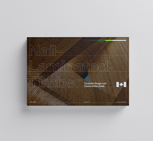 A mockup of the cover of the Nail Laminated Timber Design and Construction Guide